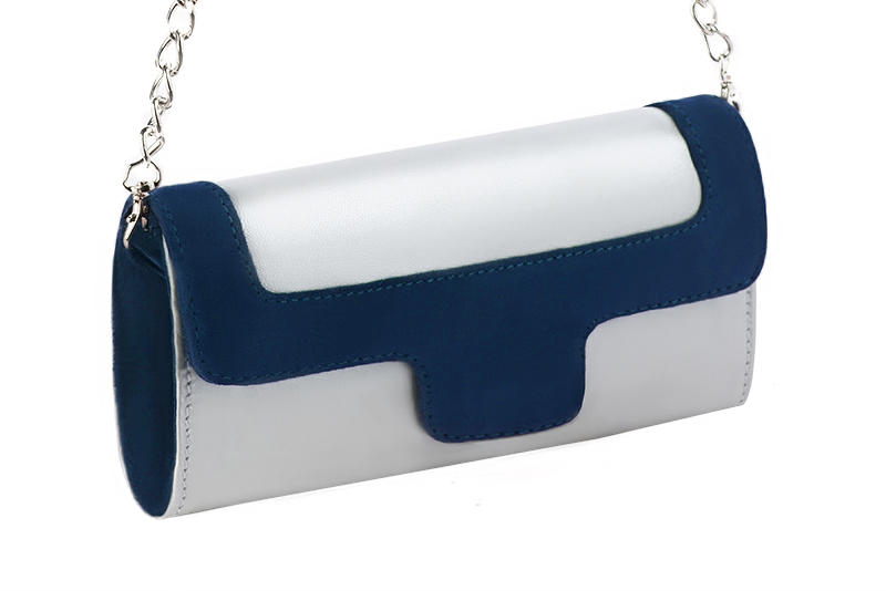 Women's silver and navy blue luxurious elegant clutch for ceremonies, weddings and evenings out. - Front view